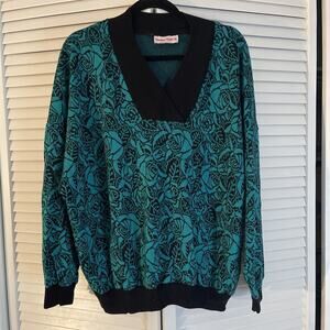 Vintage 90s Young‎ Stuff Green Floral Sweater